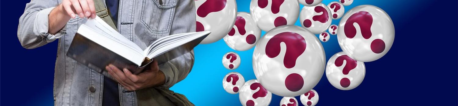 textbook and question marks